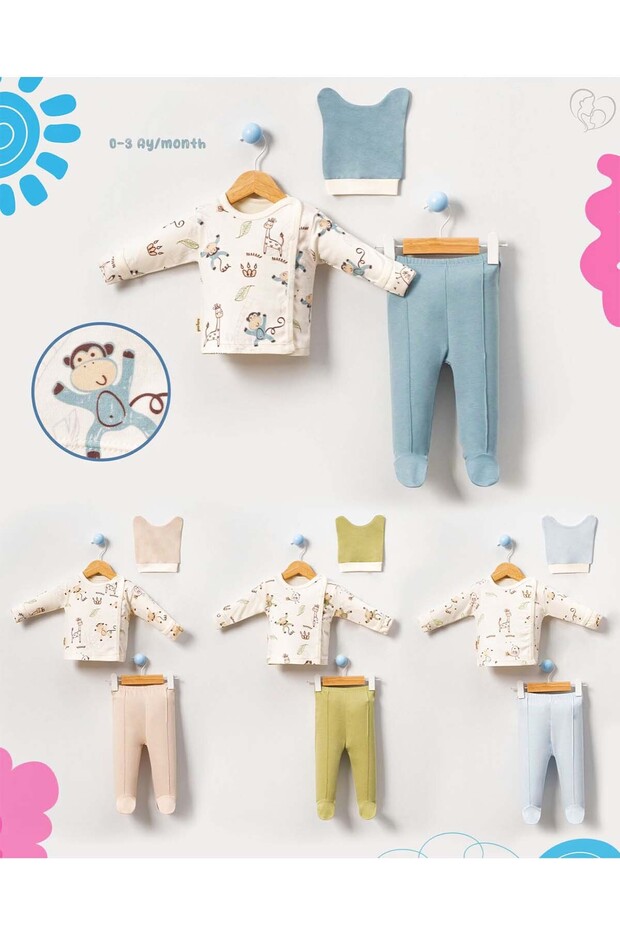 Newborn Hospital Release Set of 3 Cotton 100% Cotton Baby Outfits Monkeys