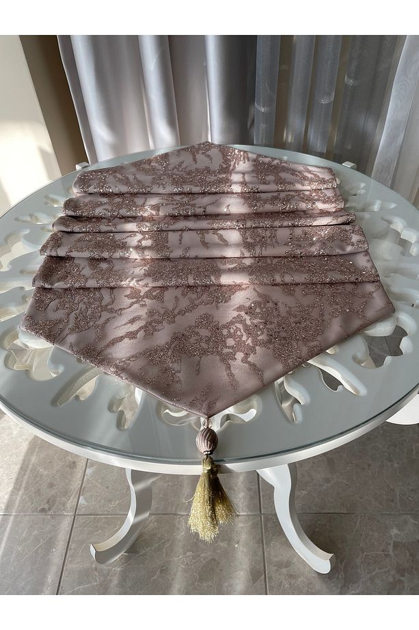 PUDRA  PEMBE SİMLİ LÜKS MASA ÖRTÜSÜ RUNNER - 2