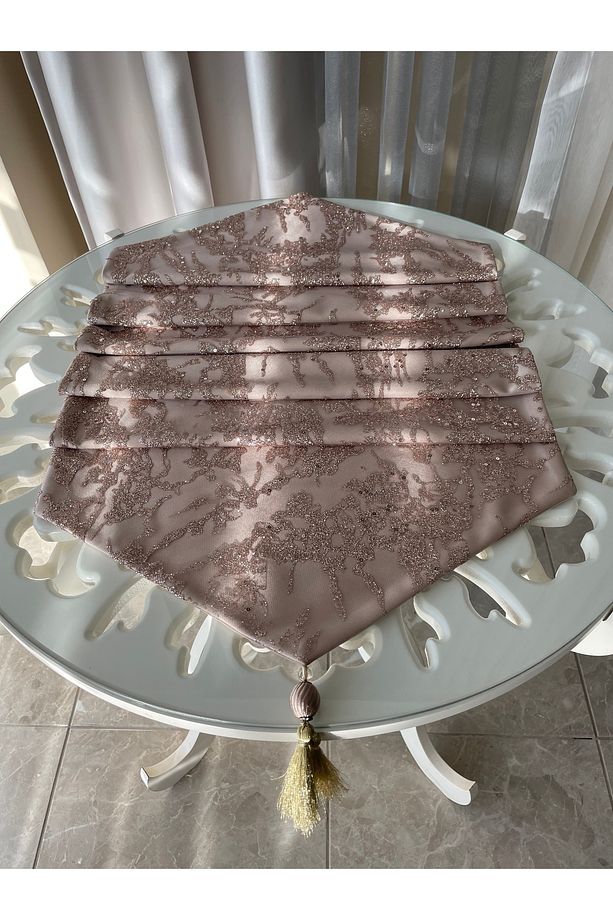 PUDRA  PEMBE SİMLİ LÜKS MASA ÖRTÜSÜ RUNNER - 1
