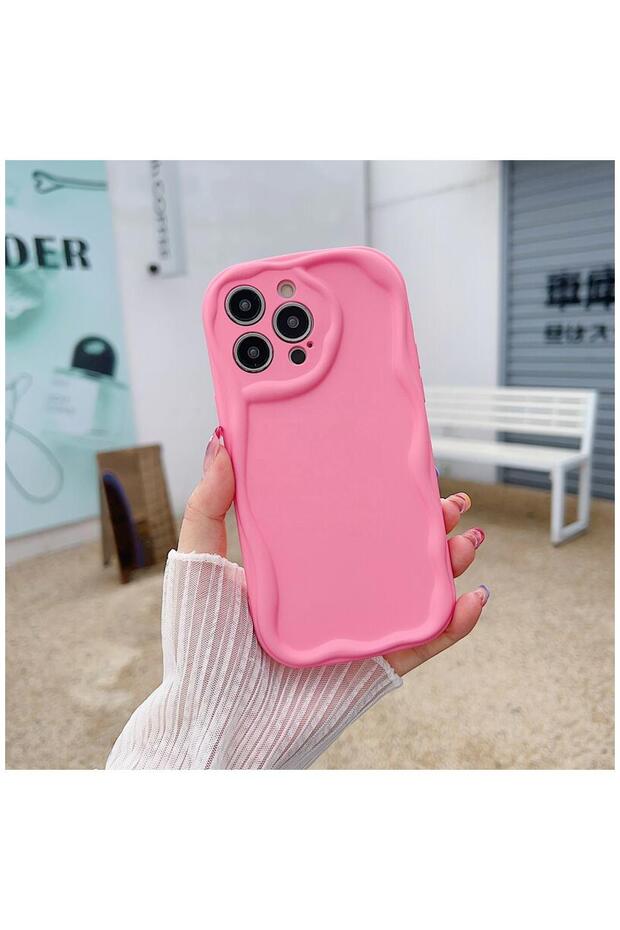 Apple iPhone 15 Pro Max Compatible Case Zebana Wave Matte Silicone Case Pink