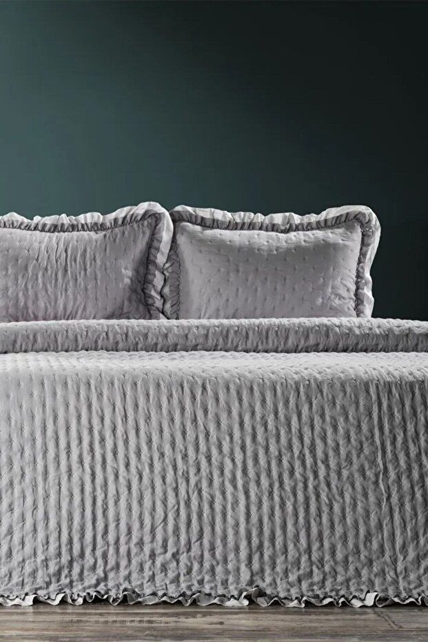 Lima Gri Çift Kişilik Yatak Örtüsü Seti - 2