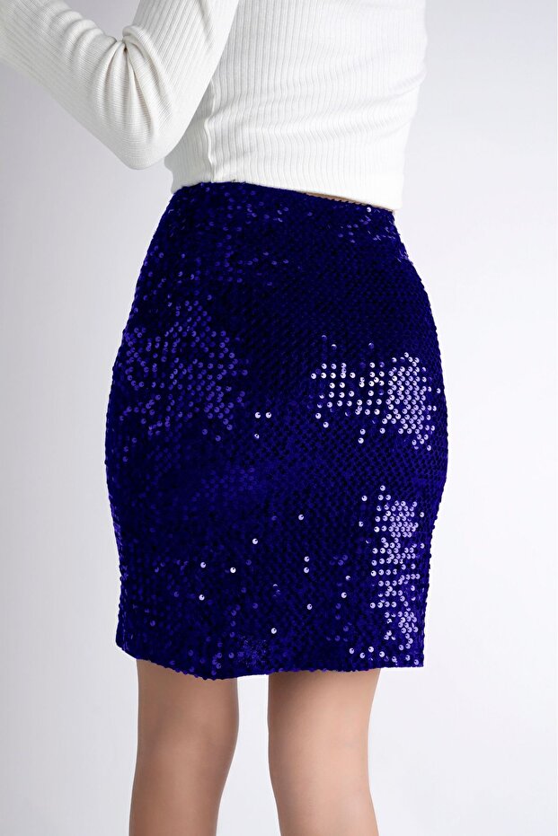 47 Cm 170 Pullu Mini Etek Saks Mavi - 6