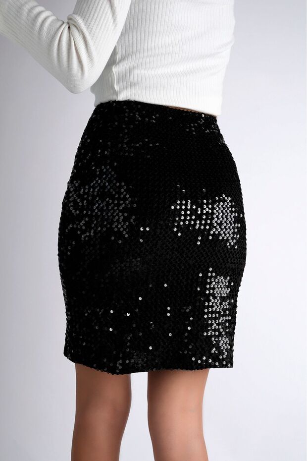 47 Cm Pullu Mini Etek Parti Düğün Gece Mini Etek Siyah - 6