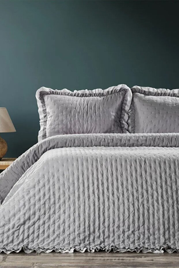 Lima Gri Çift Kişilik Yatak Örtüsü Seti - 1