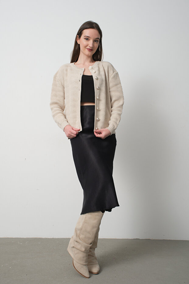 Buttoned Wave Pattern Cardigan - 4