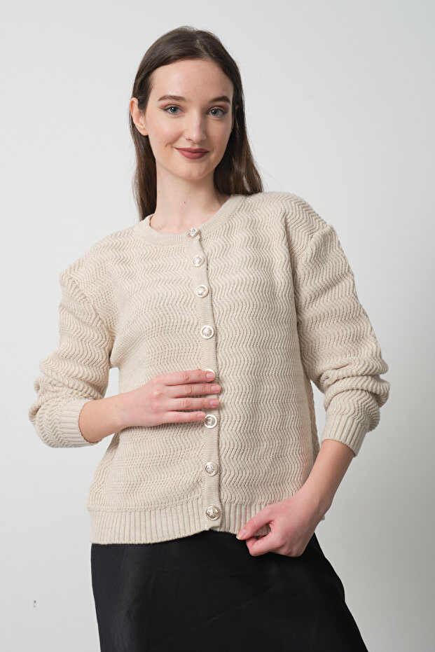 Buttoned Wave Pattern Cardigan - 5