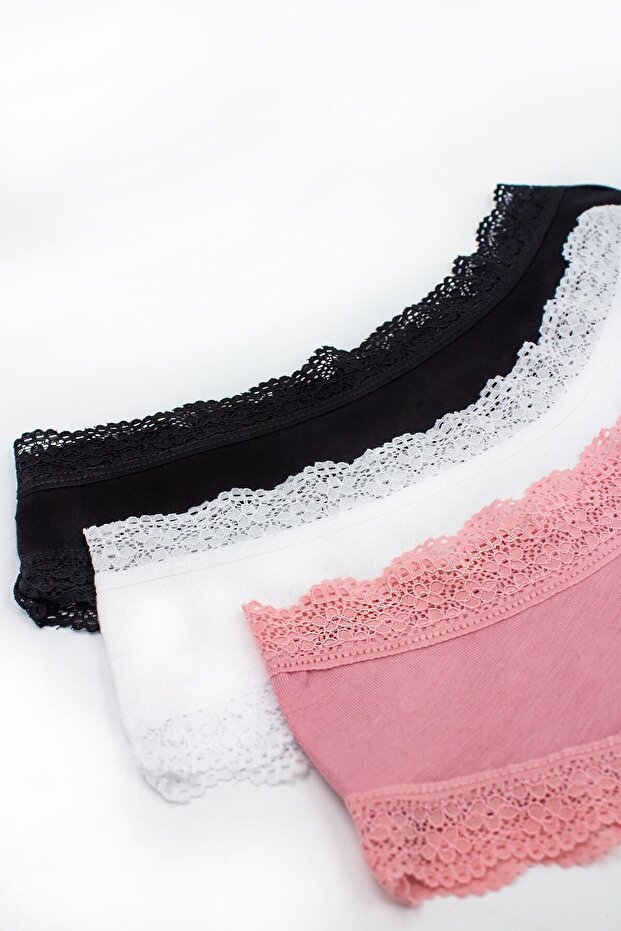 Kadın Soft Touch 3'lü Dantelli Viskon Külot - 3