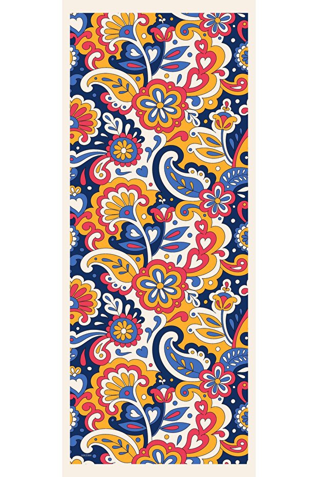 Soft Pamuk Şal - Mira Desen - SLT2527-01 - Mavi, Turuncu, Pembe - 7