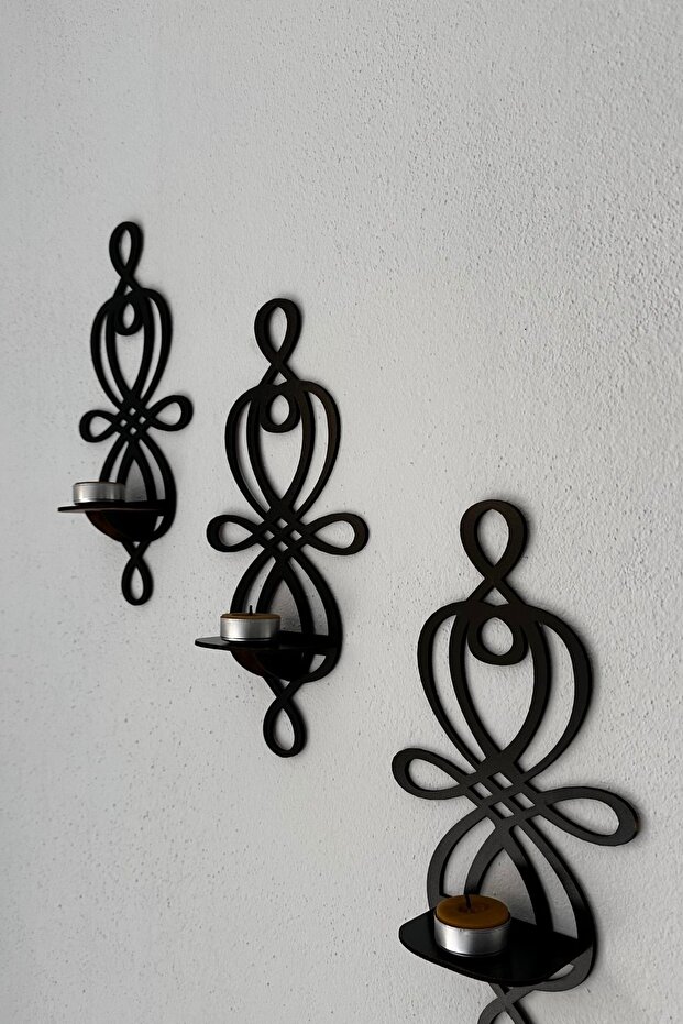 3’lü Ahşap Duvar Mumluk Seti - 3