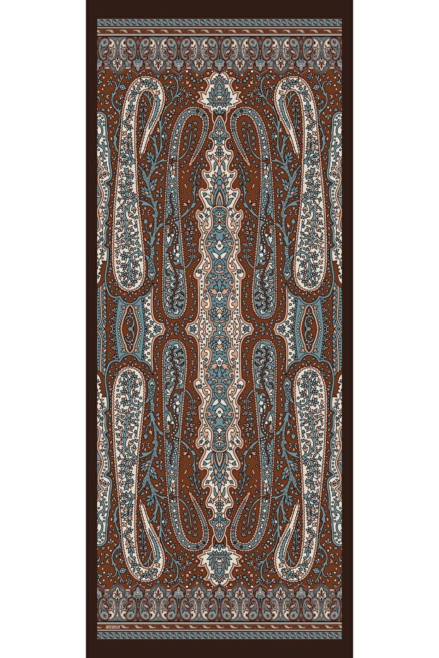 Soft Pamuk Şal - Otantik Desen - SLT2890-04 - Mavi, Kiremit - 7