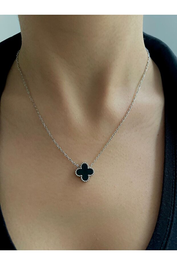 Siyah Van Cleef Çelik Kolye - 1