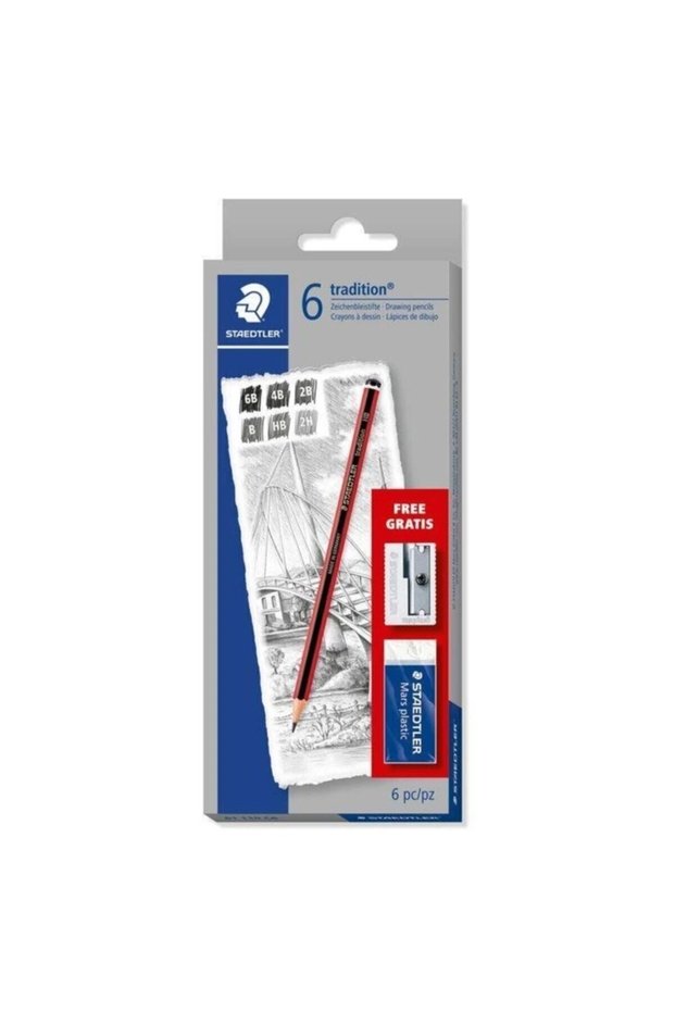 Tradition Graduated Drawing Pencil 6 Pencils + Eraser + Sharpener Set