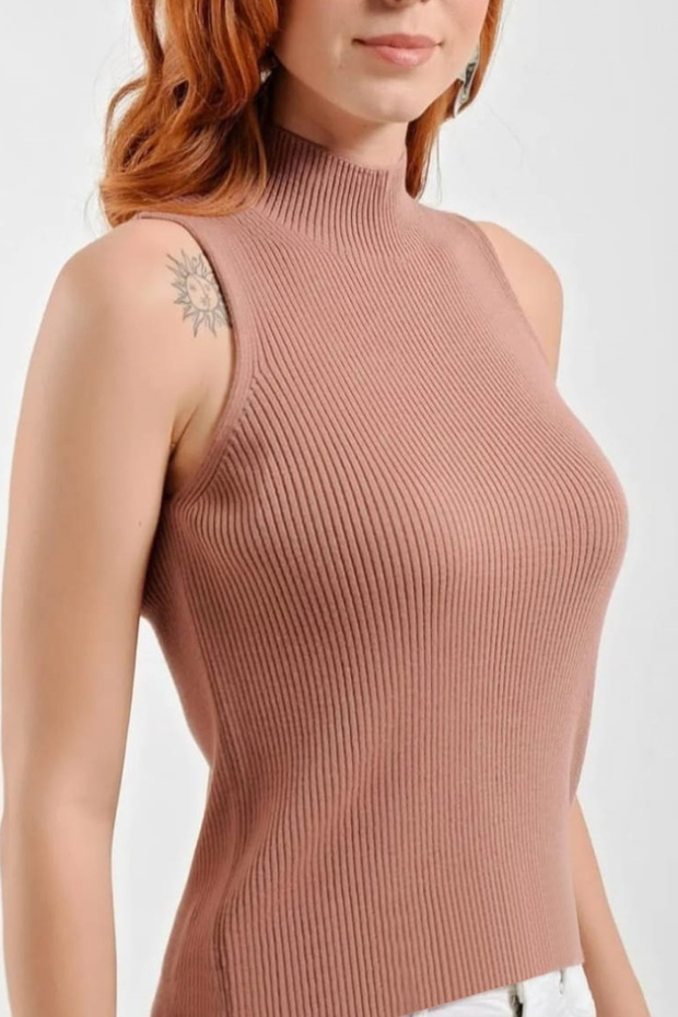 Elegant Half Fisherman Sleeveless Basic Women's Knitwear Blouse
