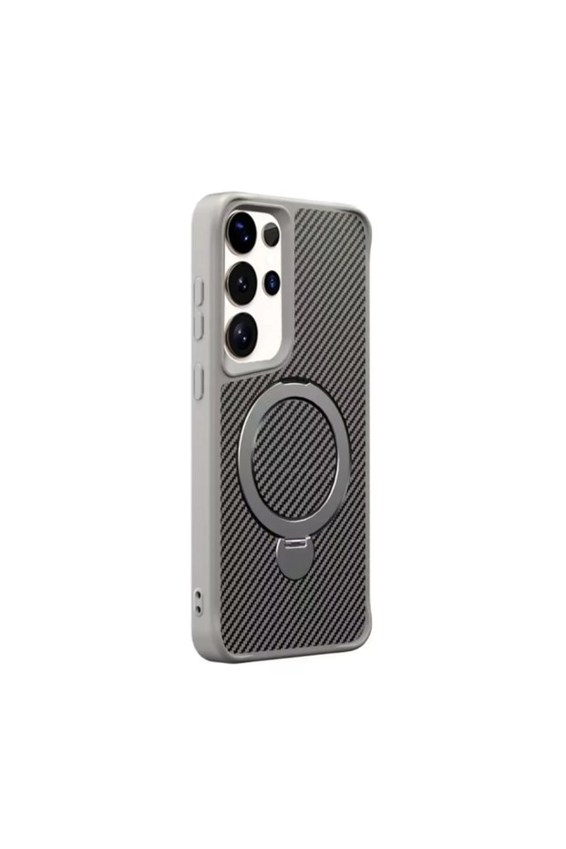 Samsung Galaxy S25 Compatible Carbon Fiber Case with Stand
