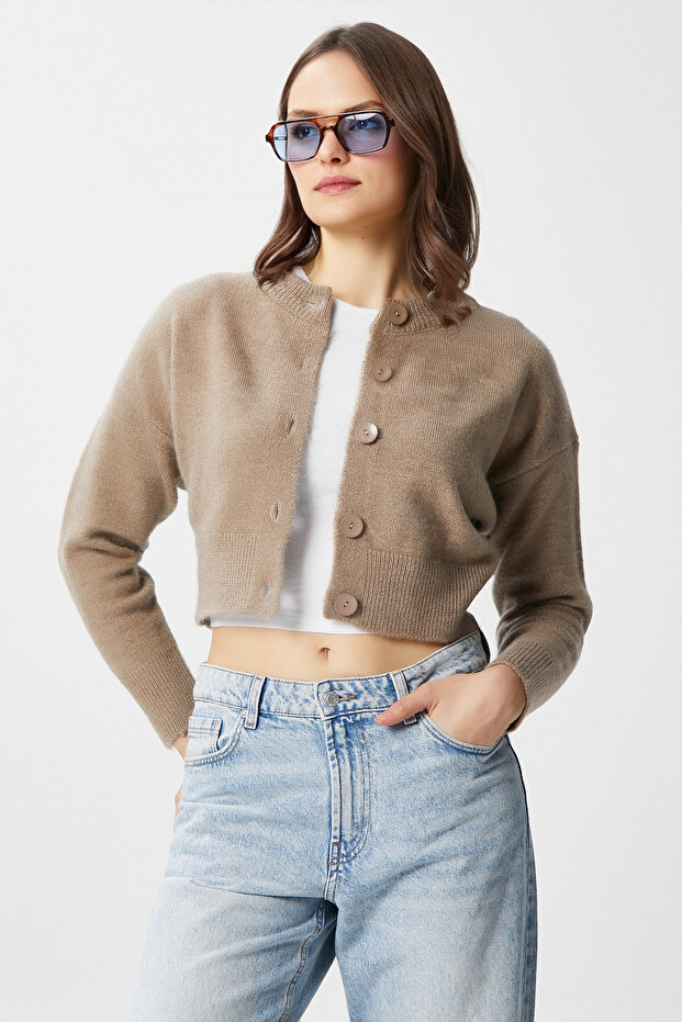 Kadın Tilia Crop Vizon Örgü Hırka - 6