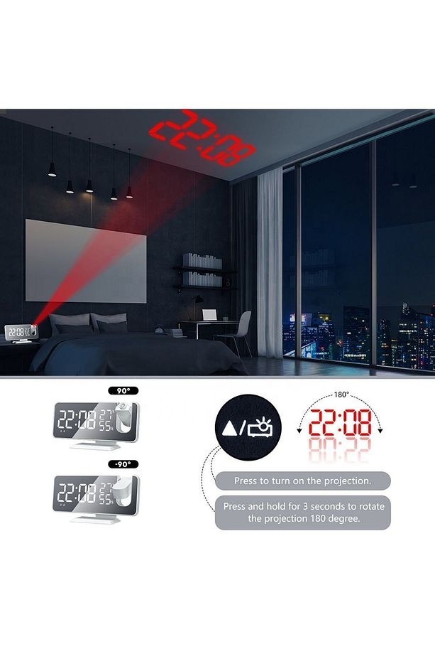FM masa saati LED dijital Alarm saat elektronik erteleme saat USB uyandırma FM radyo zaman projektör - 3