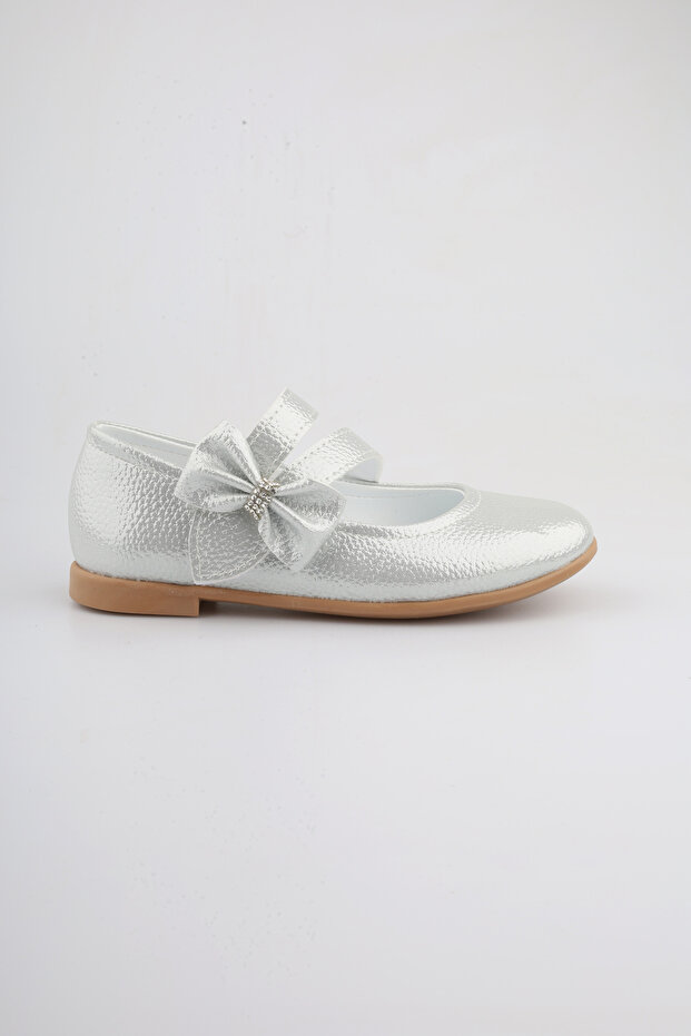 Girl's Silver Stone Velcro Bow Ballerina Ballet