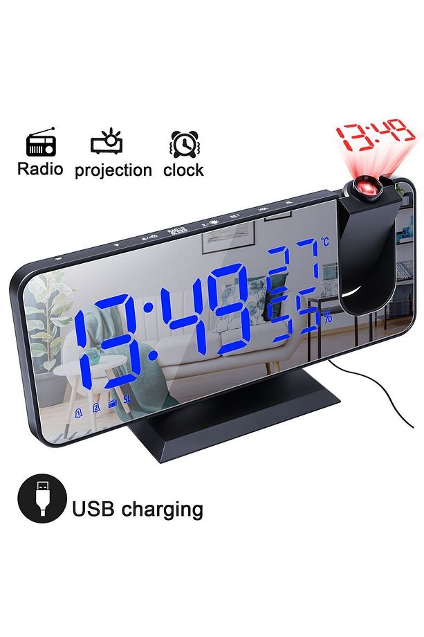 FM masa saati LED dijital Alarm saat elektronik erteleme saat USB uyandırma FM radyo zaman projektör - 1