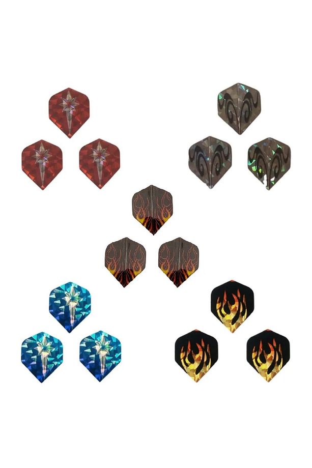 15 Adet (5 FARKLI TAKIM) Hologramlı Parlak Standart Tasarım. Dart Flight-flayt Set - 1