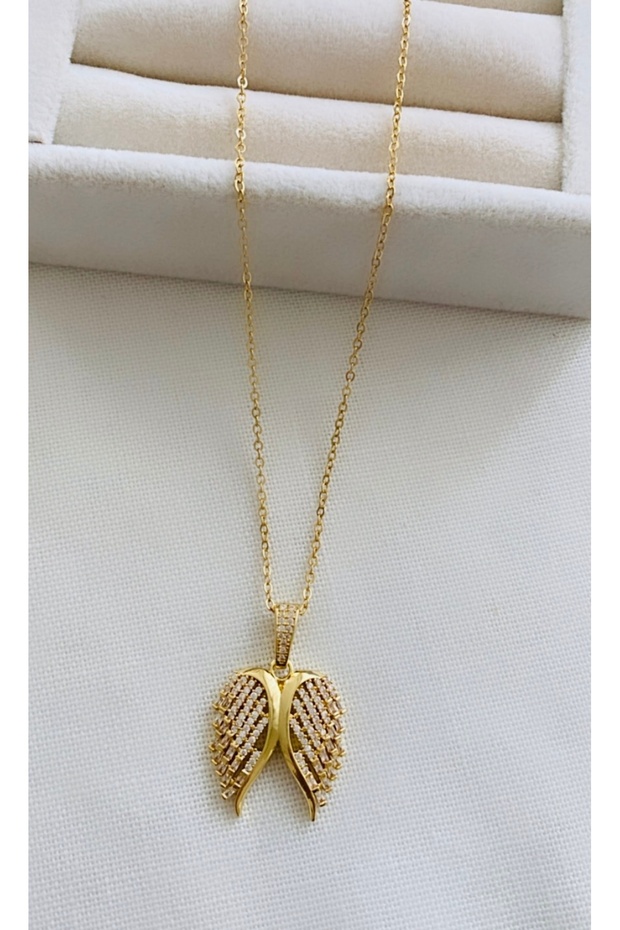 Steel Zircon Stone Angel Wing Necklace
