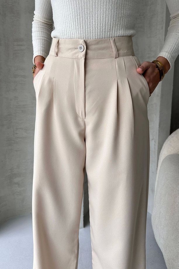 Lima Bej Pantolon Çımalı Oversize Kesim - 4