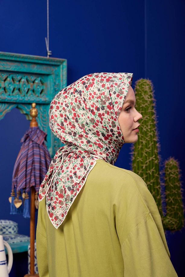 Marrakech Koleksiyon Soft Eşarp Soluk Sarı Kırmızı 1193-29 - 3