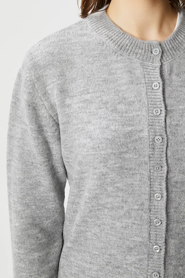 Kadın Nina Bisiklet Yaka Gri Basic Hırka - 7