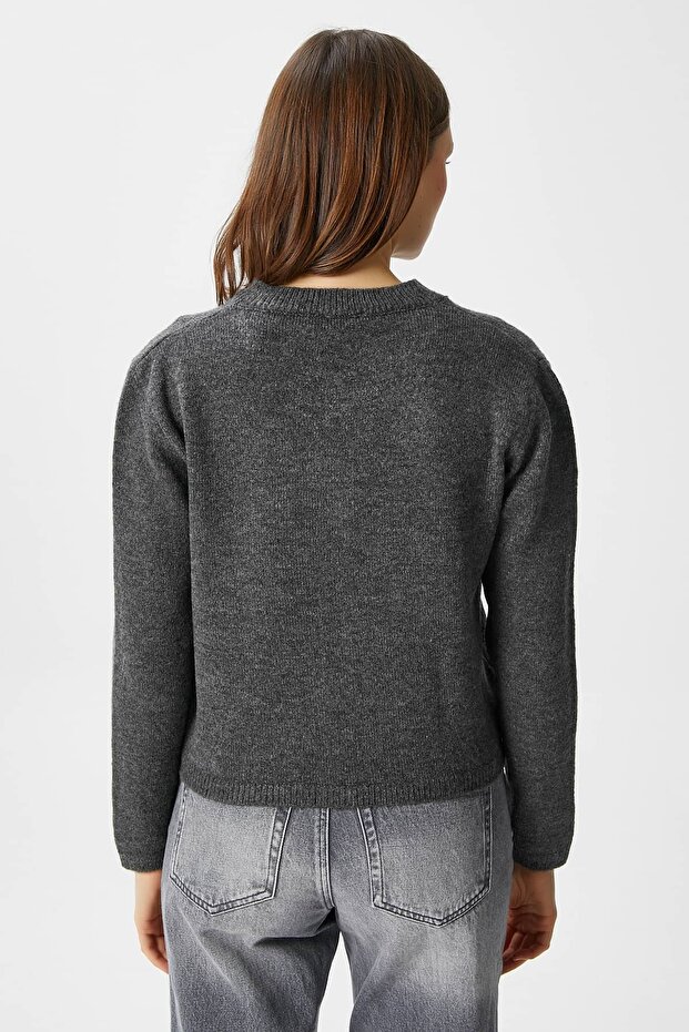 Kadın Nina Bisiklet Yaka Antrasit Basic Hırka - 4