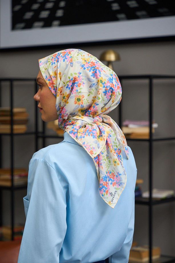Harmony Collection Soft Eşarp Bej Gök Mavi 1177-11 - 4