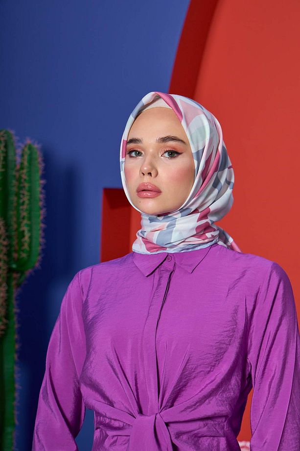 Marrakech Koleksiyon Soft Eşarp Gül Pembe Antrasit 1206-10 - 1