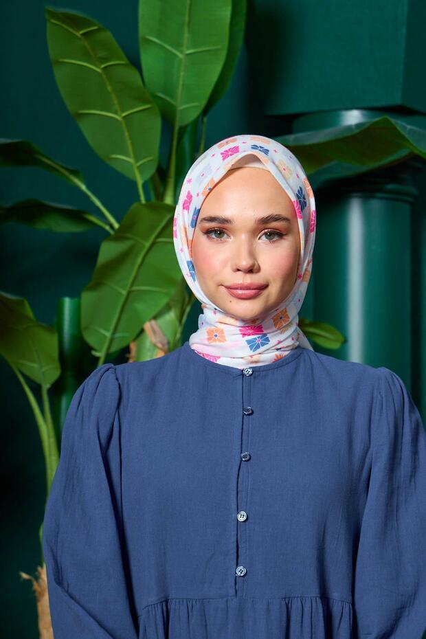 Marrakech Koleksiyon Soft Eşarp Soluk Sarı Kot Mavi 1204-12 - 1