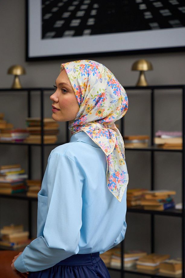 Harmony Collection Soft Eşarp Bej Gök Mavi 1177-11 - 3