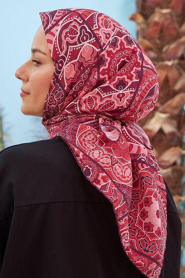 Yakamoz Kırmızı Pamuk Viskon Eşarp - 3