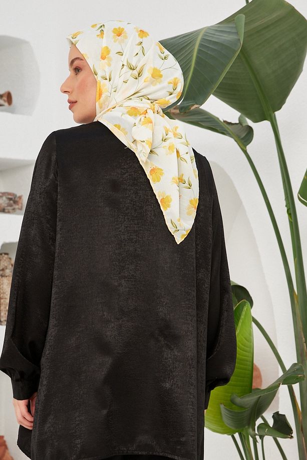 Daisy Sarı Pamuk Viskon Eşarp - 4