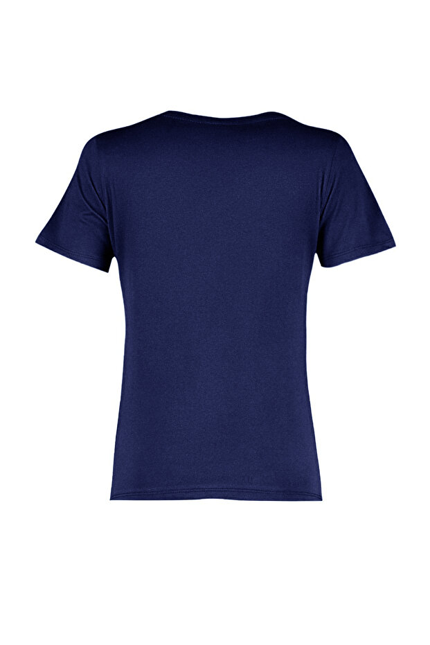Lacivert %100 Pamuk Basic V Yaka Örme T-Shirt TWOSS23TS00001 - 7