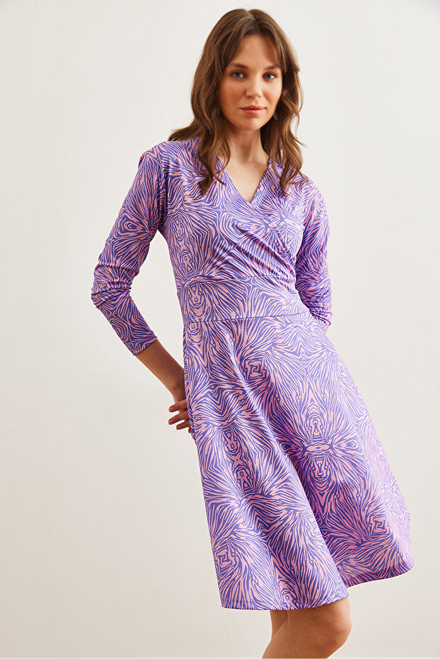 Women's Purple Powder Double Breasted Knitted Dress Elb- 19000962