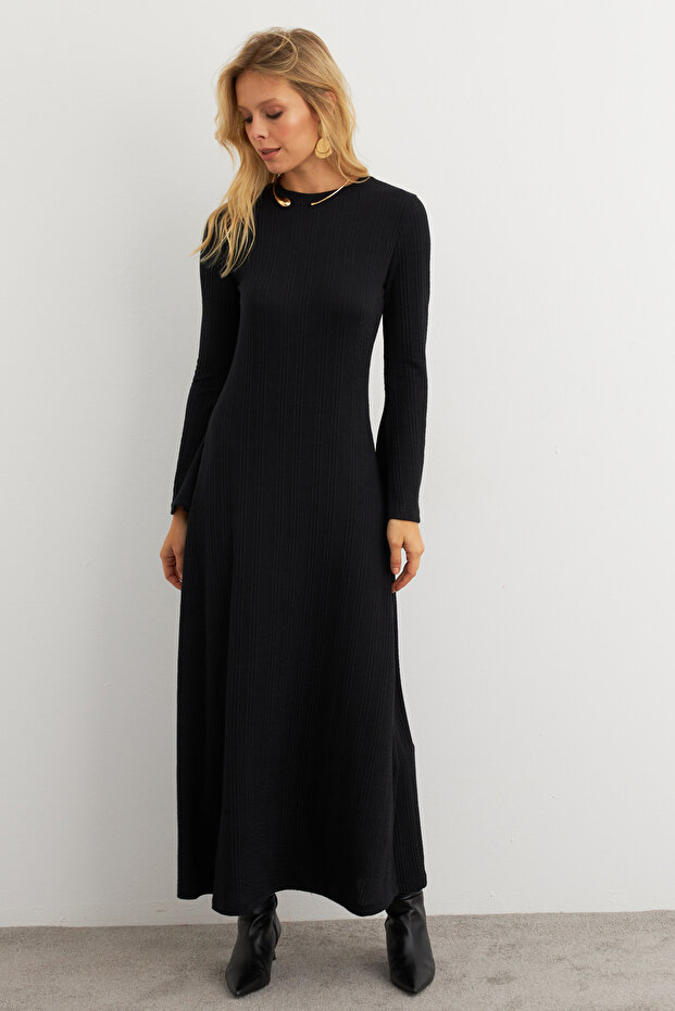 Kadın Siyah Basic Maxi Elbise MTF30 - 3