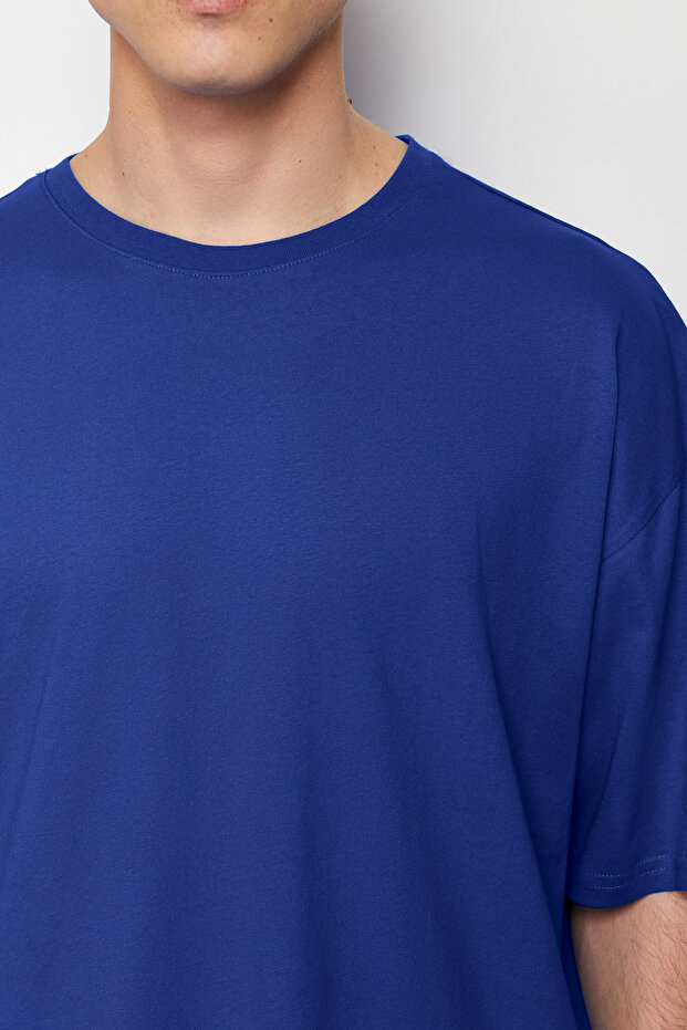 Mavi Oversize/Geniş Kesim %100 Pamuklu Kısa Kollu Basic T-Shirt TMNSS22TS0318 - 5