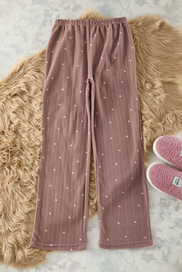 Kahverengi-Gri 2'li Paket Kalpli Polar Kışlık Örme Pijama Altı THMAW25PJ00004 - 9