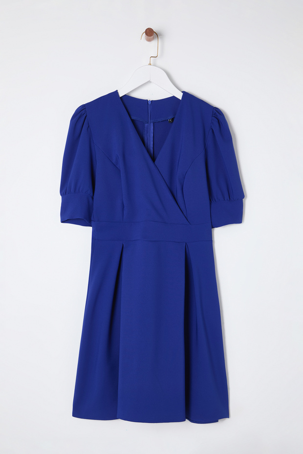 Saks Eteği Belden Açılan Pili Detaylı Mini Dokuma Elbise TWOSS20EL1639 - 6