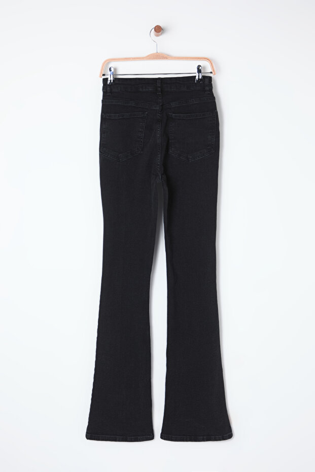 Siyah Yüksek Bel Orta Esnek Flare İspanyol Paça Jeans TWOSS25JE00109 - 7