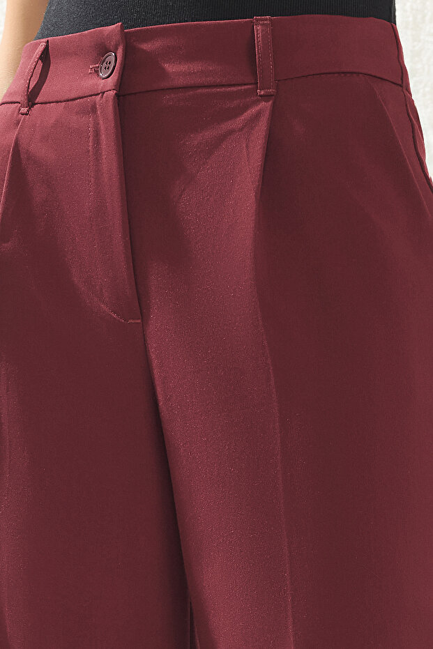 Bordo Pilili Wide Leg/Geniş Paça Dokuma Pantolon TWOAW25PL00113 - 4
