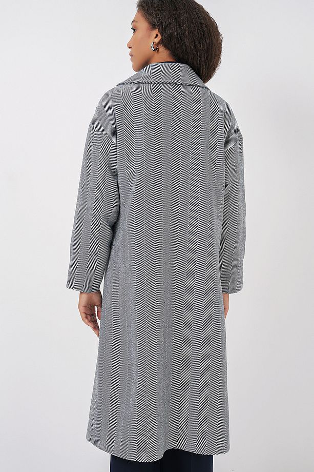 9113 Oversize Geniş Kesim Yünlü Uzun Kaşe Kaban - F.Lacivert - 6