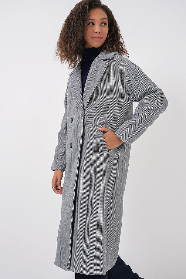 9113 Oversize Geniş Kesim Yünlü Uzun Kaşe Kaban - F.Lacivert - 4