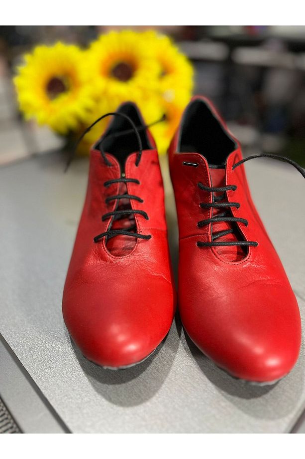 NAR ÇİÇEĞİ KIRMIZISI 6CM KALIN TOPUK TANGO, SWING  VE TÜM DANSLAR İÇİN UYGUN DERİ AYAKKABI - 7