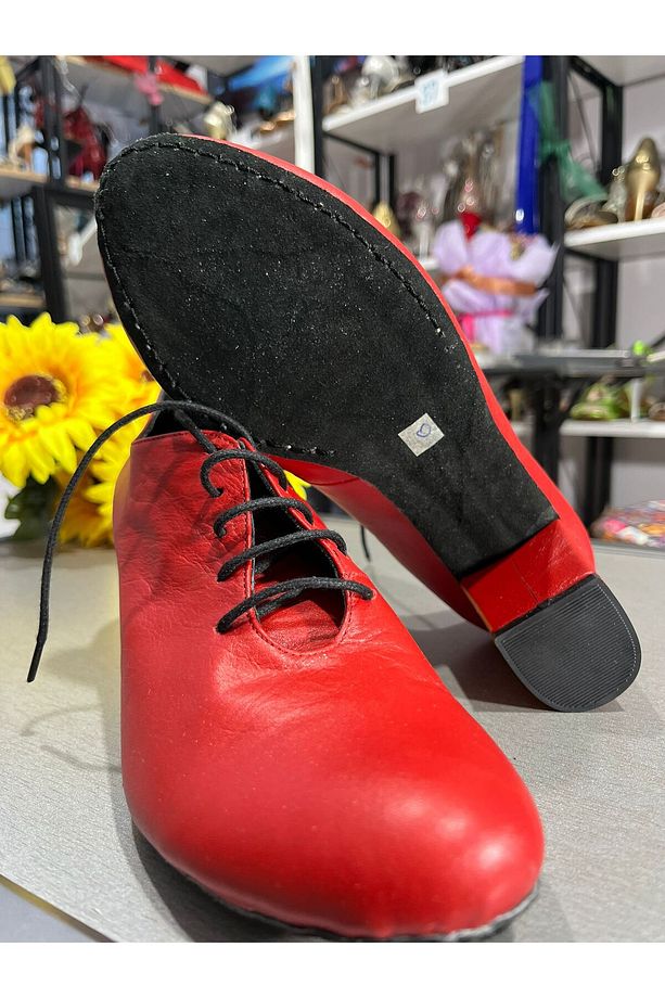 NAR ÇİÇEĞİ KIRMIZISI 6CM KALIN TOPUK TANGO, SWING  VE TÜM DANSLAR İÇİN UYGUN DERİ AYAKKABI - 4
