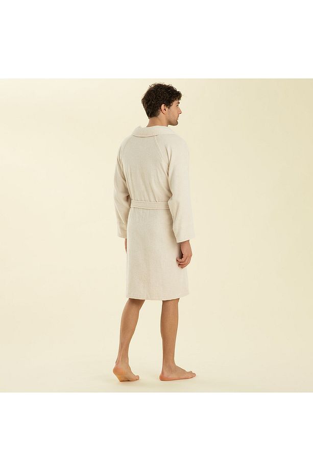 Solid Unisex Bornoz Ekru - 4