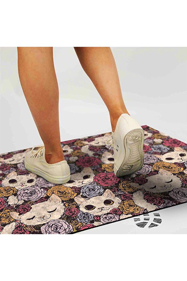 Kapı Önü Paspası - Modern Ve Şık Kapı Paspası (KEDİ VE GÜL) - 2