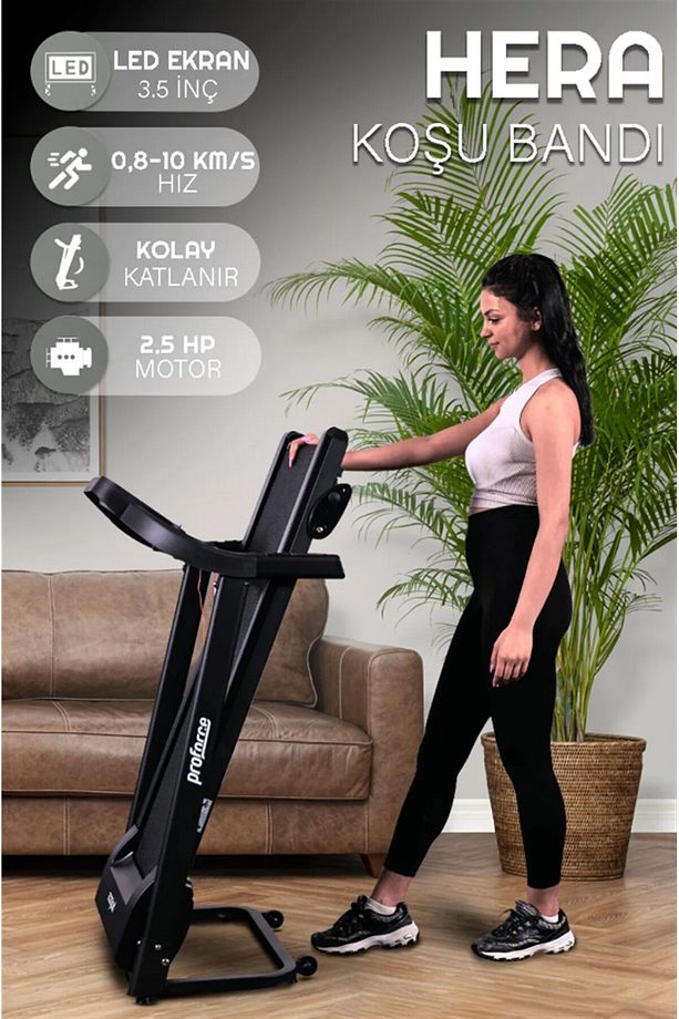 Hera Koşu Bandı - 2 Hp Katlanabilir 0-10 Km/sa Hız-led Ekran Kolay Kurulumlu - 1