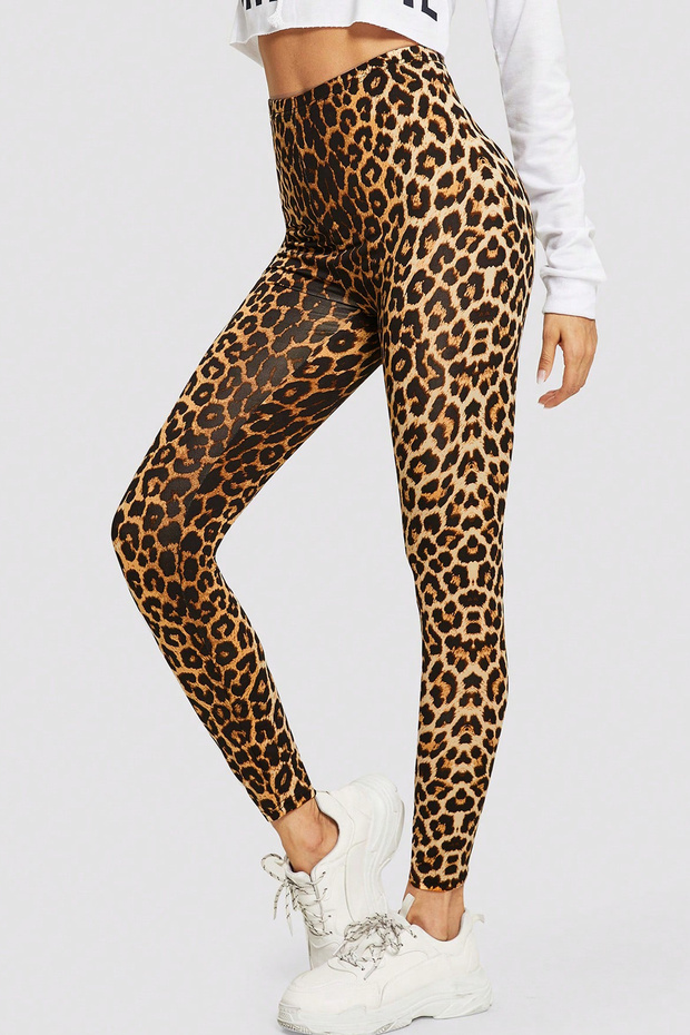 Kadın Leopar Desenli Yüksek Bel Dar Kesim Esnek Tayt - 3